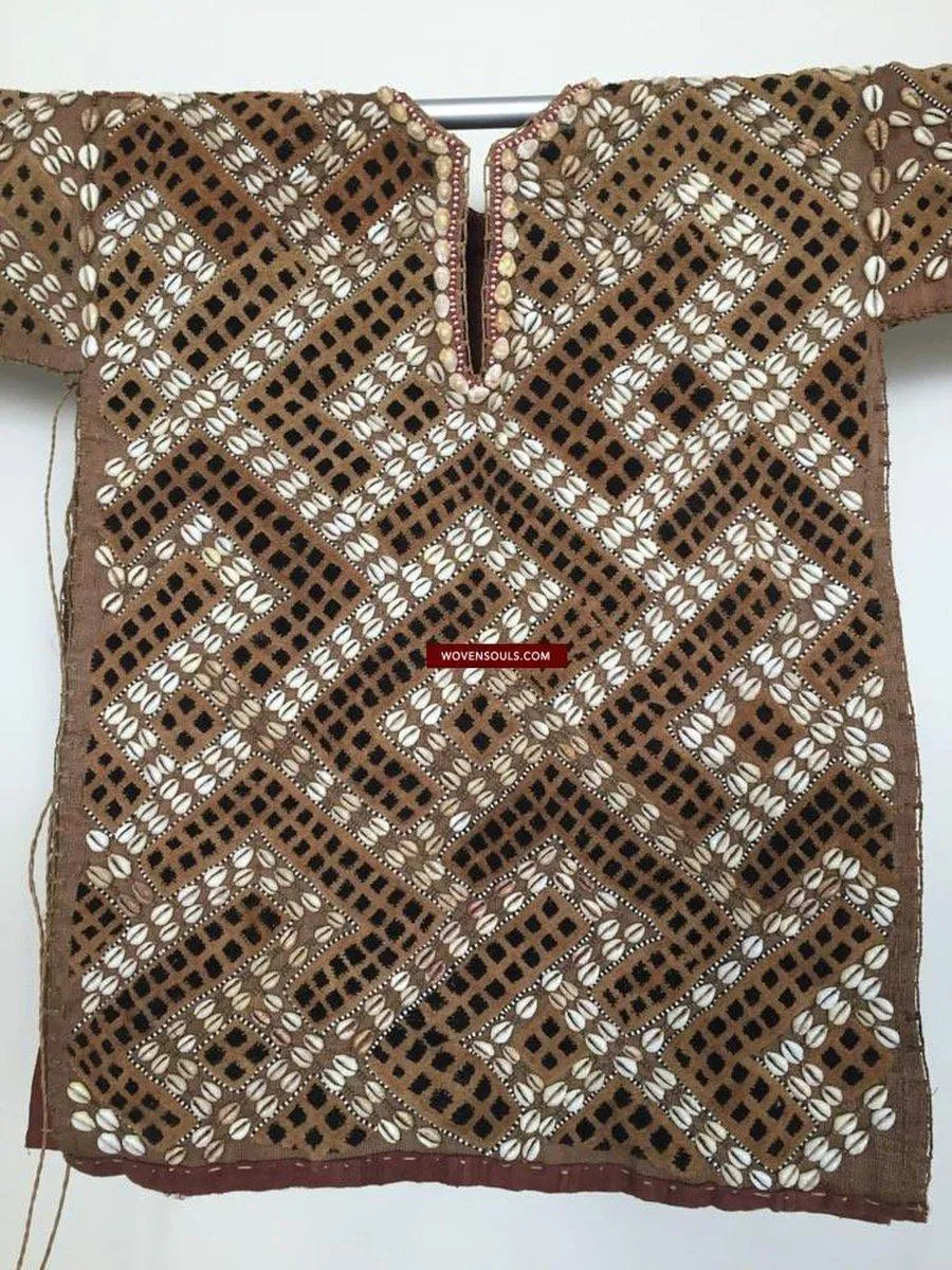 842 Rare Antique Kuba Ceremonial Raffia Jacket with Cowrie Shells