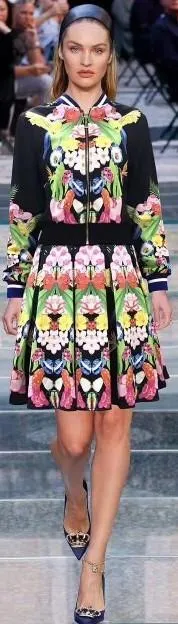 Abstract Multicolored Printed Jacket & Skirt Set