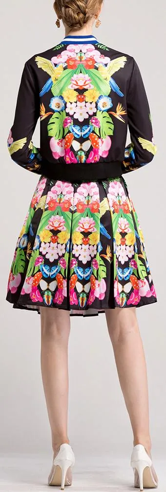 Abstract Multicolored Printed Jacket & Skirt Set