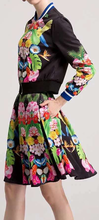 Abstract Multicolored Printed Jacket & Skirt Set