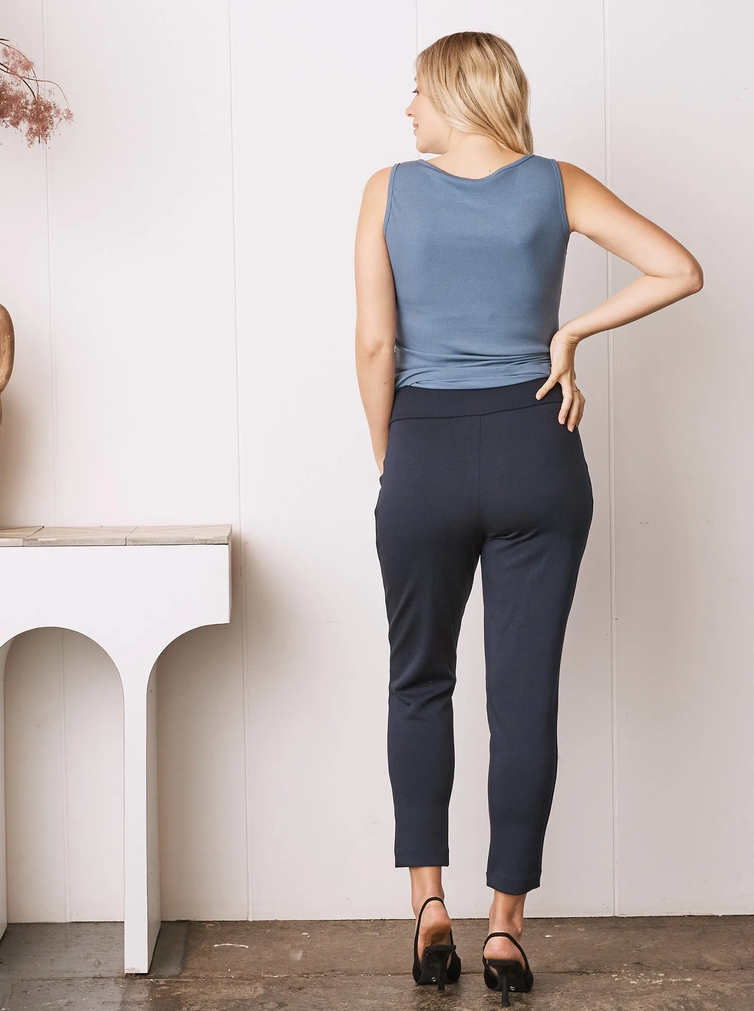 Alana Relaxed Ponti Maternity Work Pants - Navy