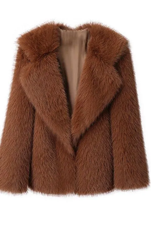 Artificial fur loose mid-length coat