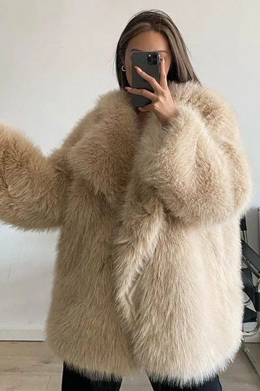 Artificial fur loose mid-length coat