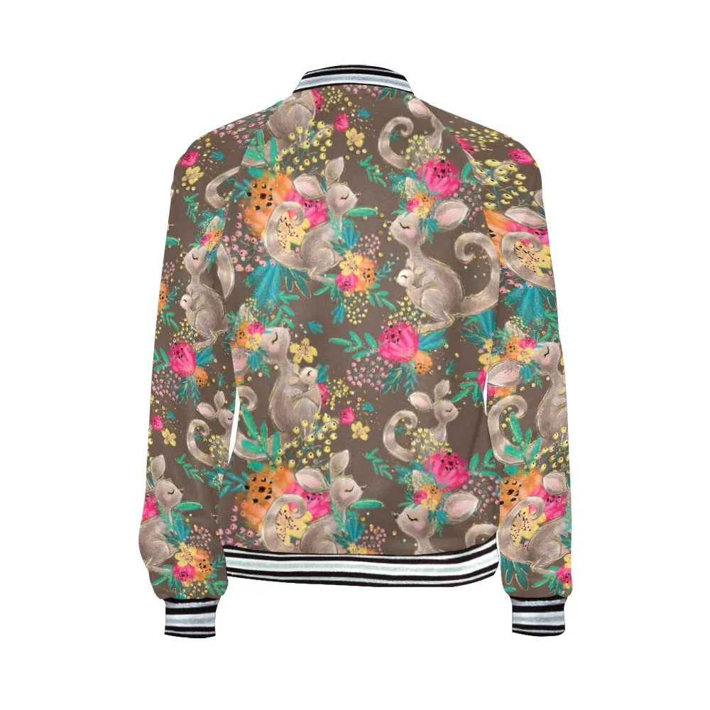 Australian Animals Kangaroo Brown Bomber Jacket for Women