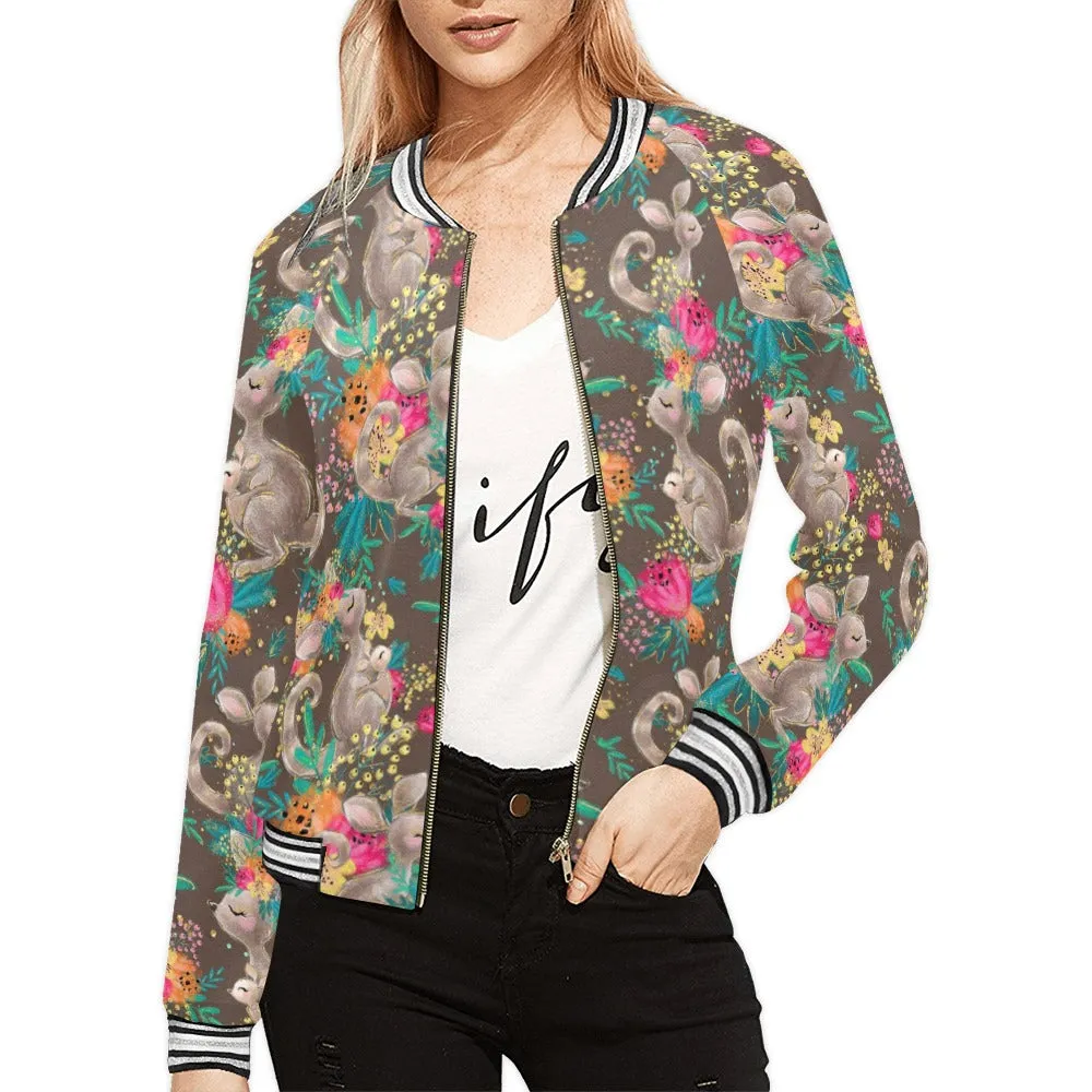 Australian Animals Kangaroo Brown Bomber Jacket for Women