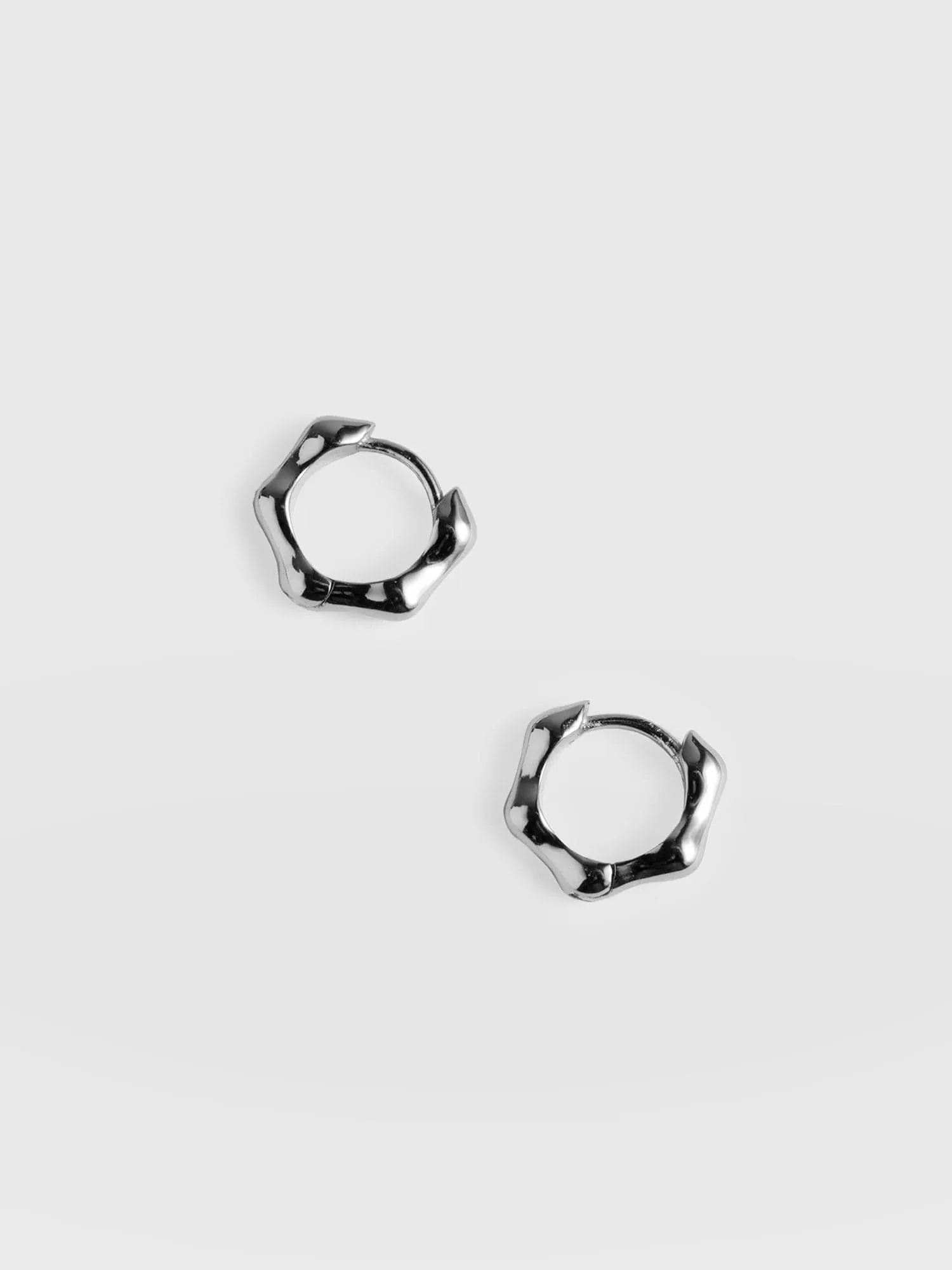 Bamboo Huggie Earrings - Silver