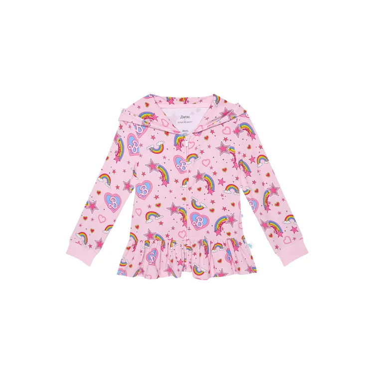 Barbie Star Power - Kids Terry Long Sleeve Ruffle Hem Zippered Jacket