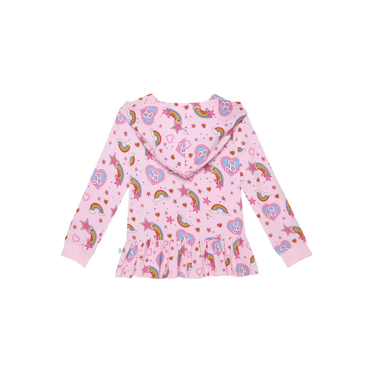 Barbie Star Power - Kids Terry Long Sleeve Ruffle Hem Zippered Jacket