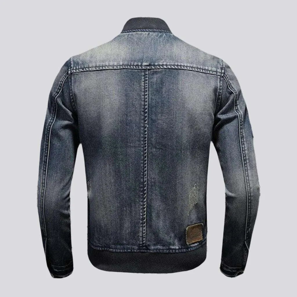 Biker denim jacket with patches