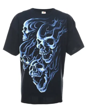 Black & Blue Y2K Skull Print T-shirt - XXL