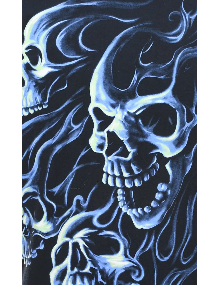 Black & Blue Y2K Skull Print T-shirt - XXL