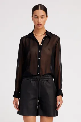 Black Silk Fitted Button Down