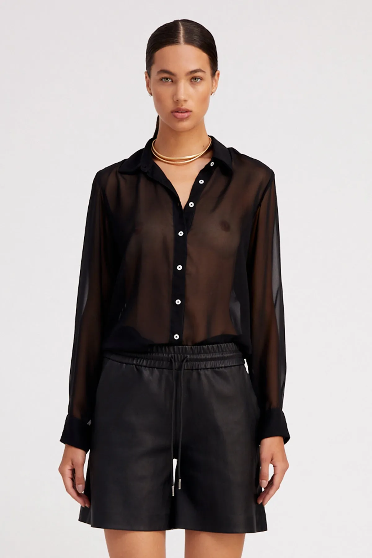 Black Silk Fitted Button Down