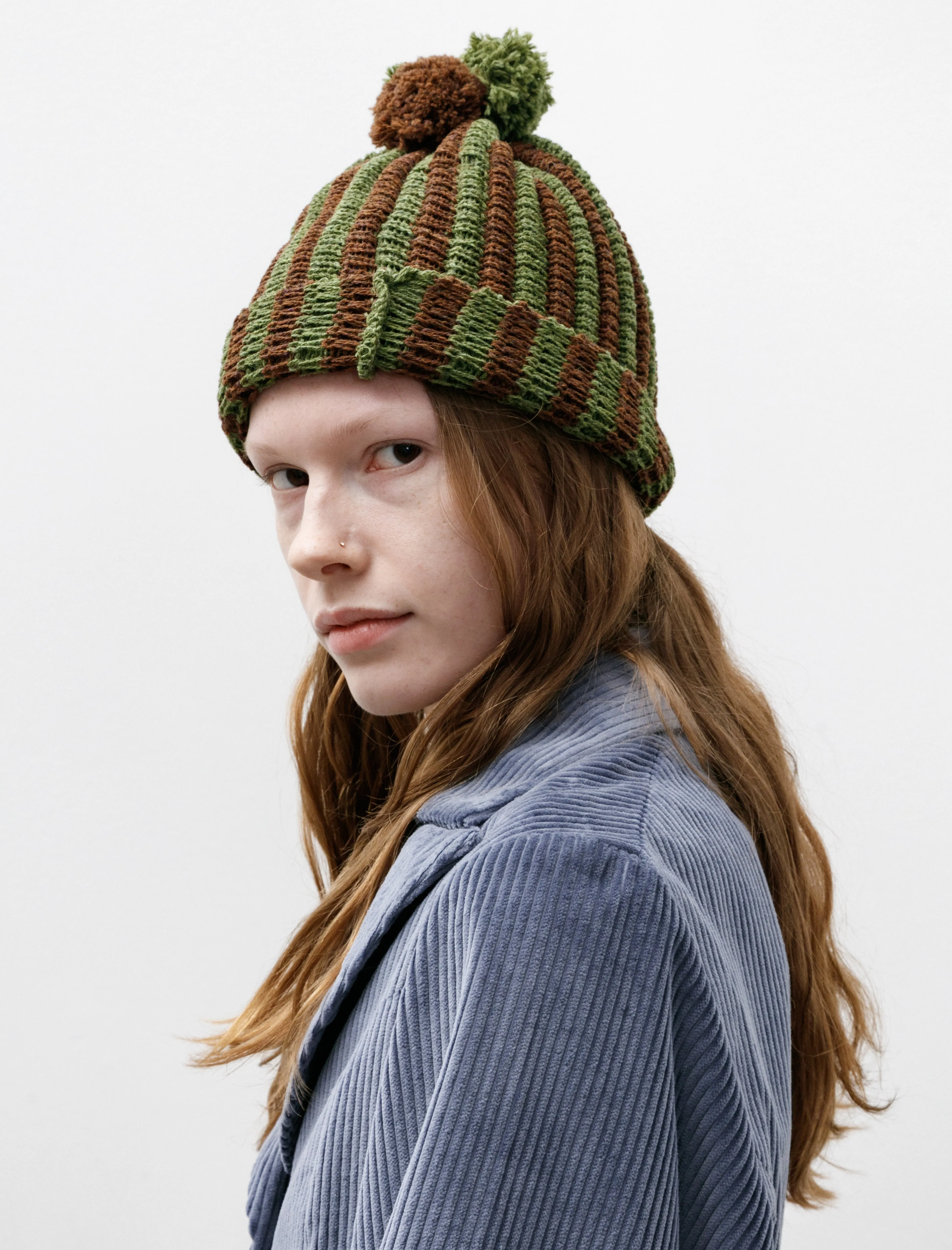 British Lambswool Stripe Pleat Hat Tobacco/Apple