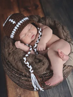 Brown & white football earflap hat