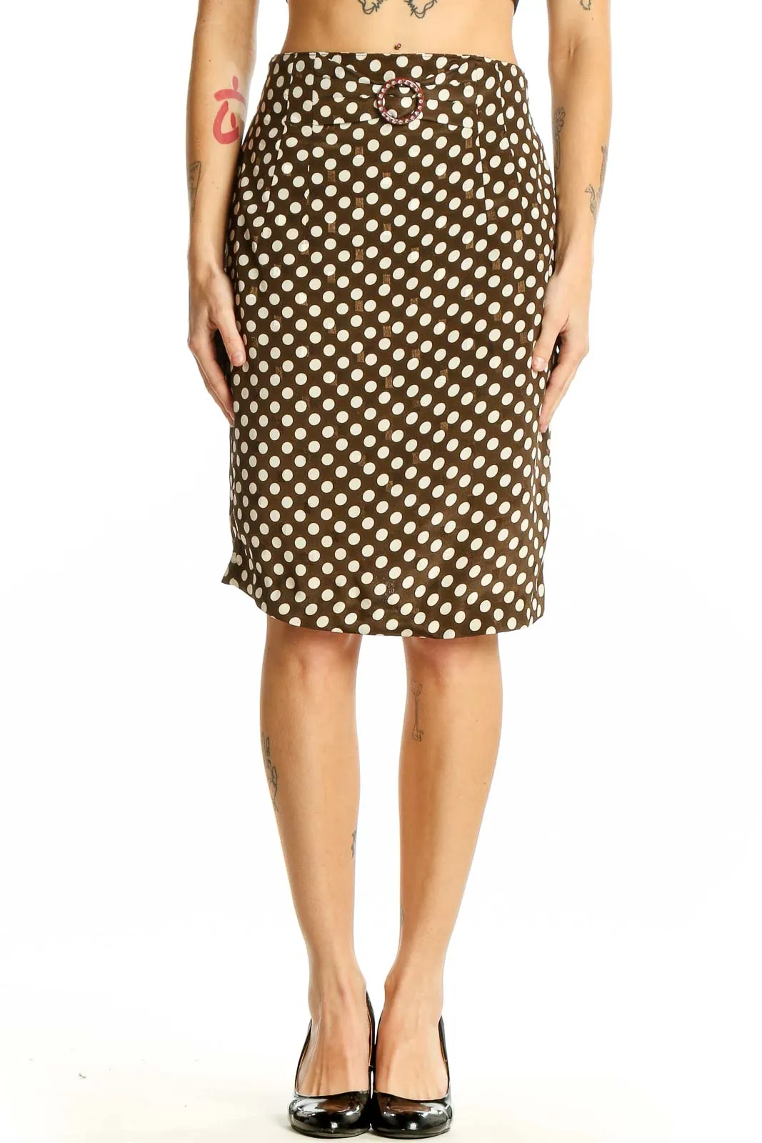 Brown Polka Dot Pencil Skirt