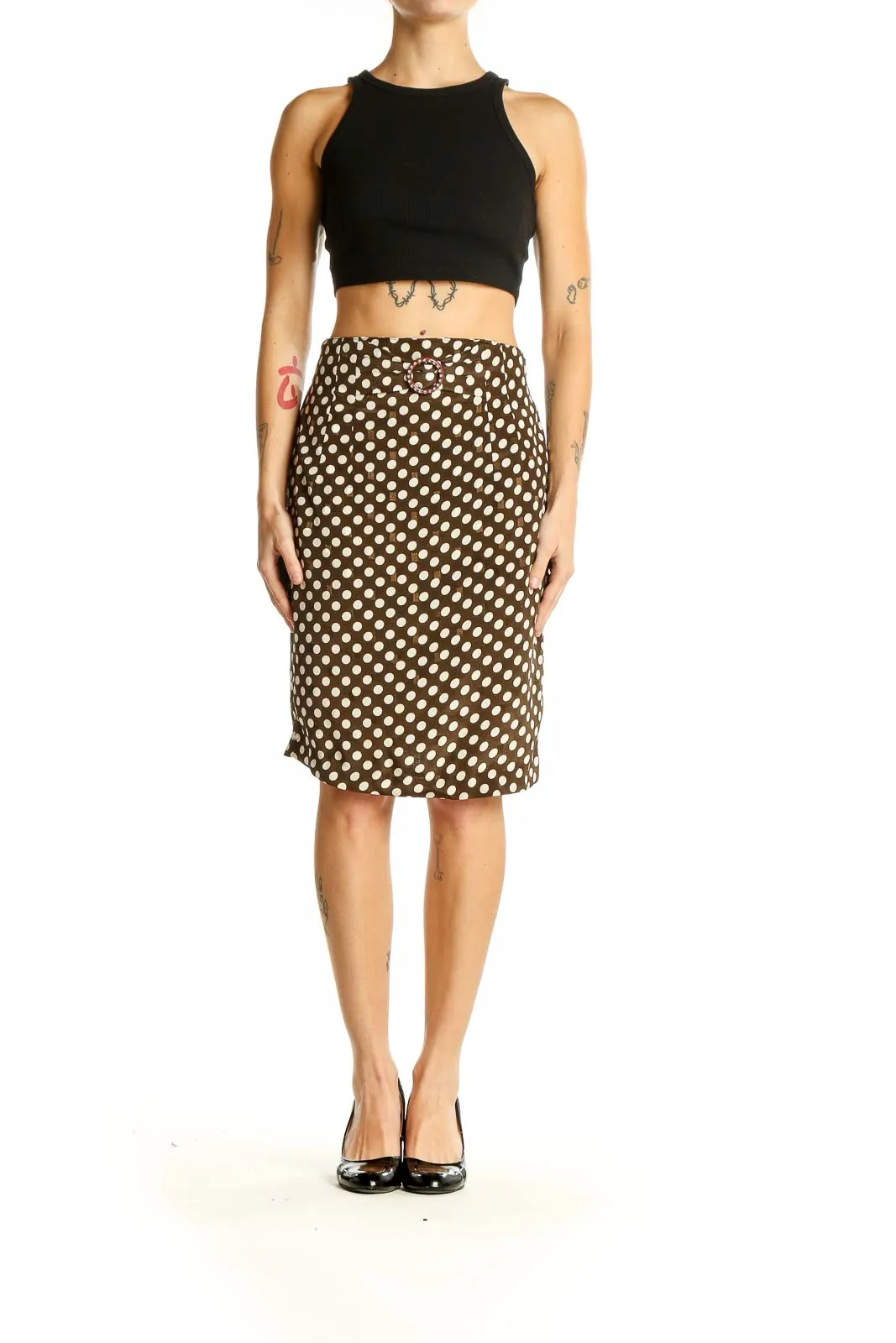 Brown Polka Dot Pencil Skirt