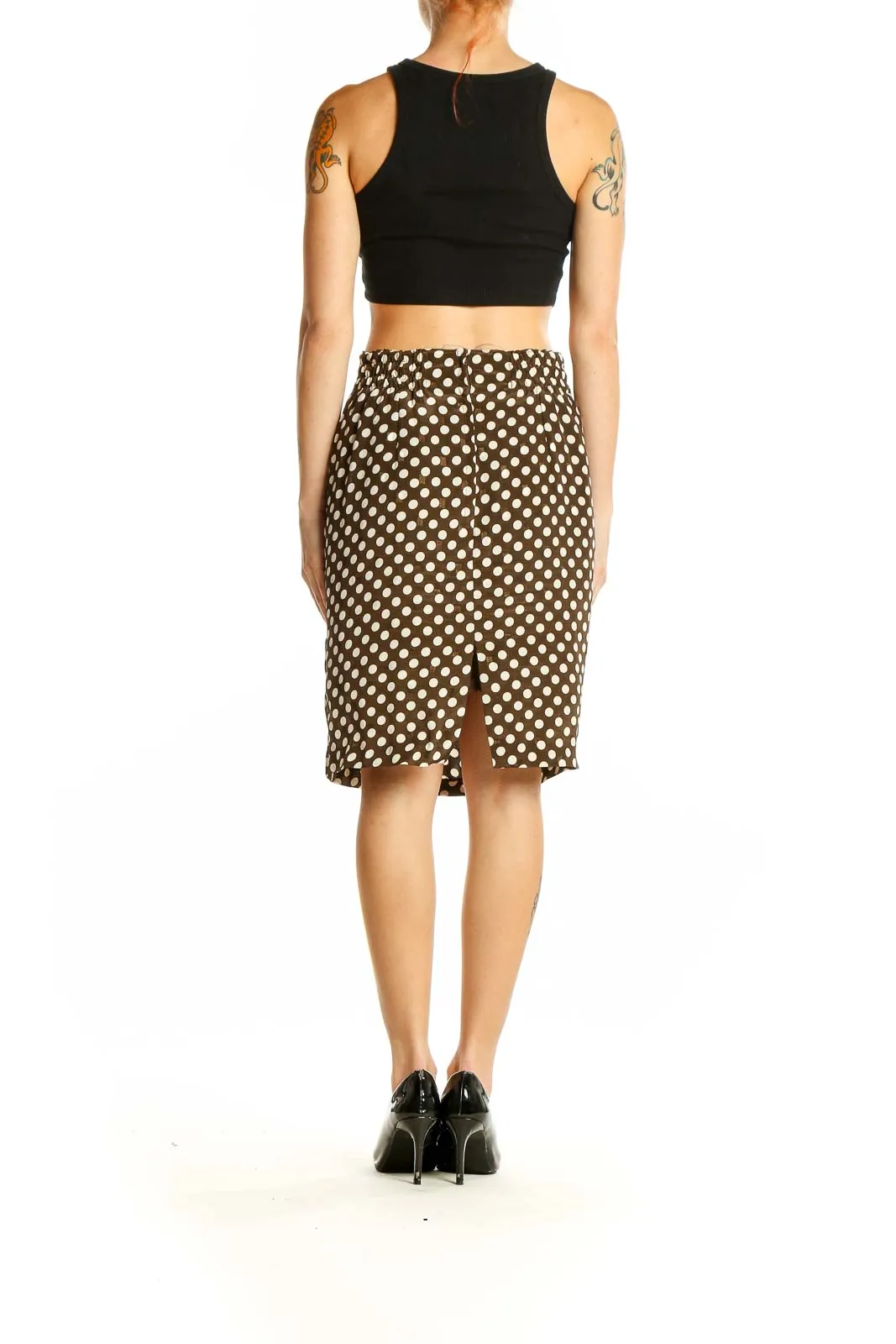 Brown Polka Dot Pencil Skirt