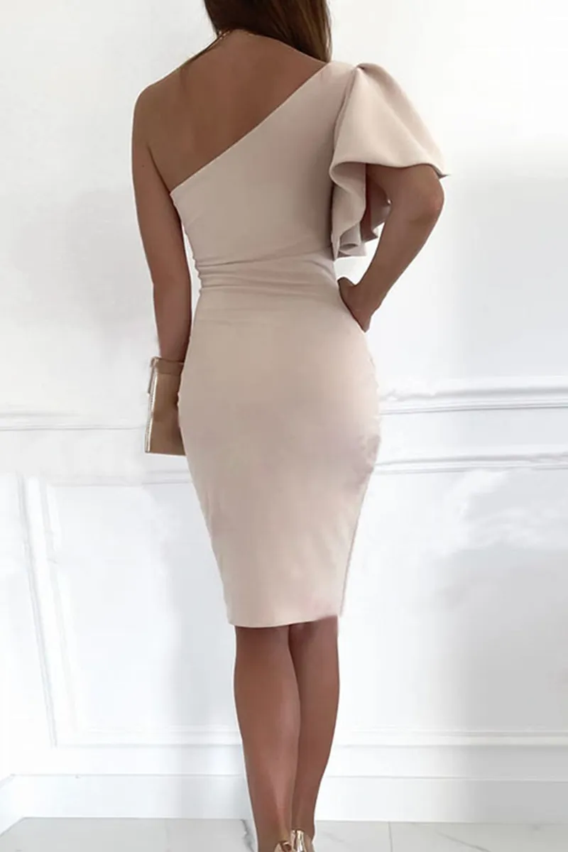 Casual Solid Flounce One Shoulder Pencil Skirt Dresses(3 Colors)