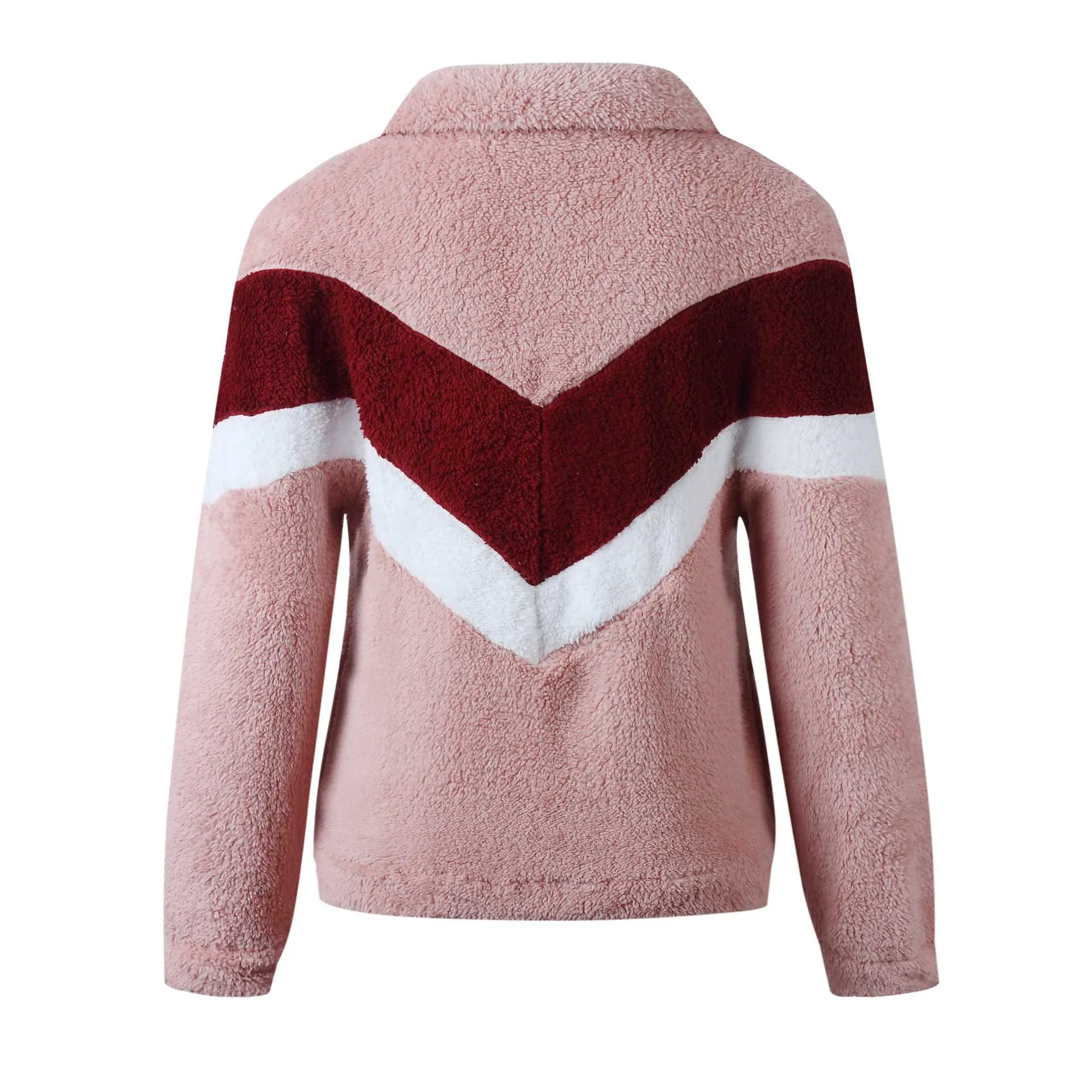 Cozy Colorblock Chevron Half Zip Faux Fur Sweatshirt Sherpa Pullover Jacket