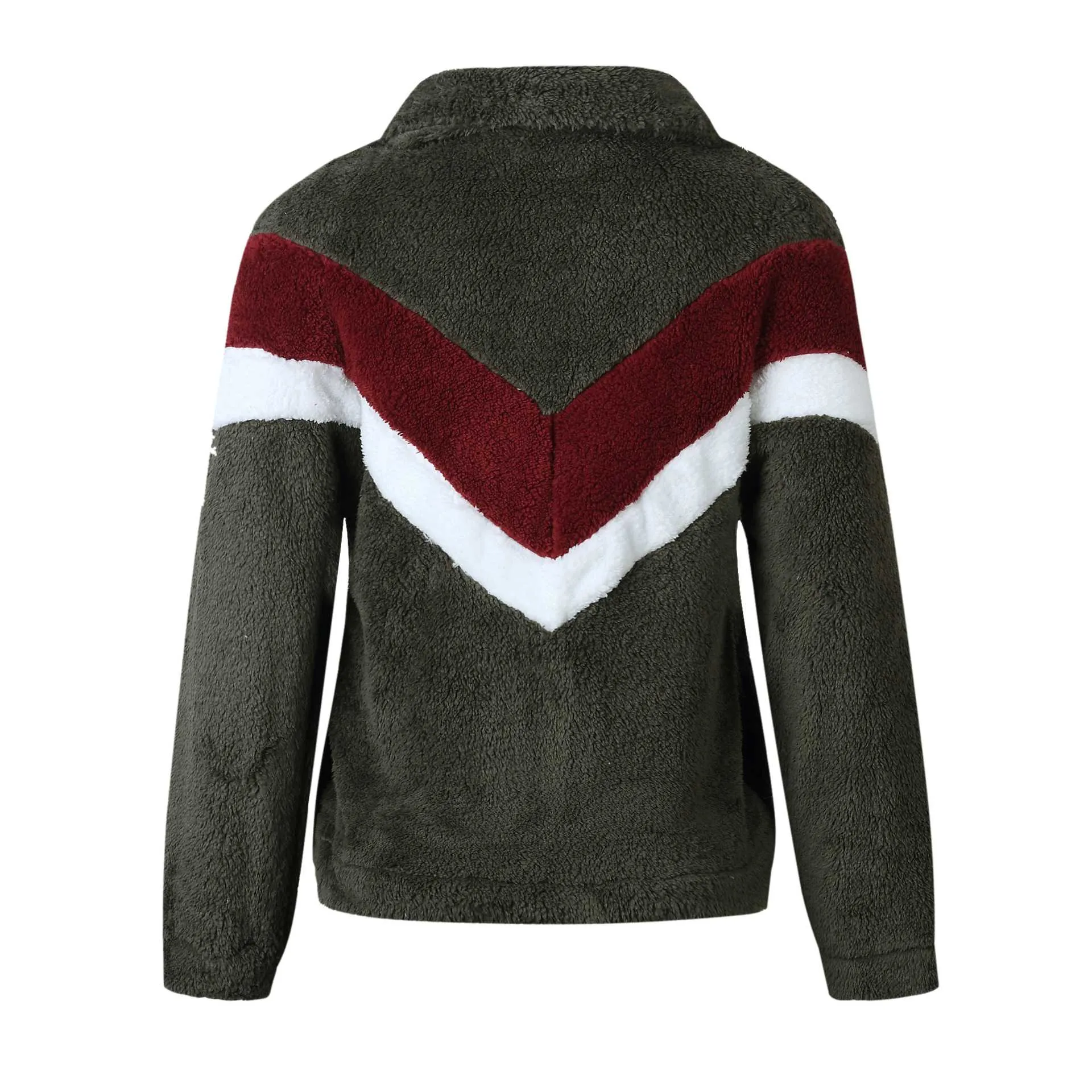 Cozy Colorblock Chevron Half Zip Faux Fur Sweatshirt Sherpa Pullover Jacket