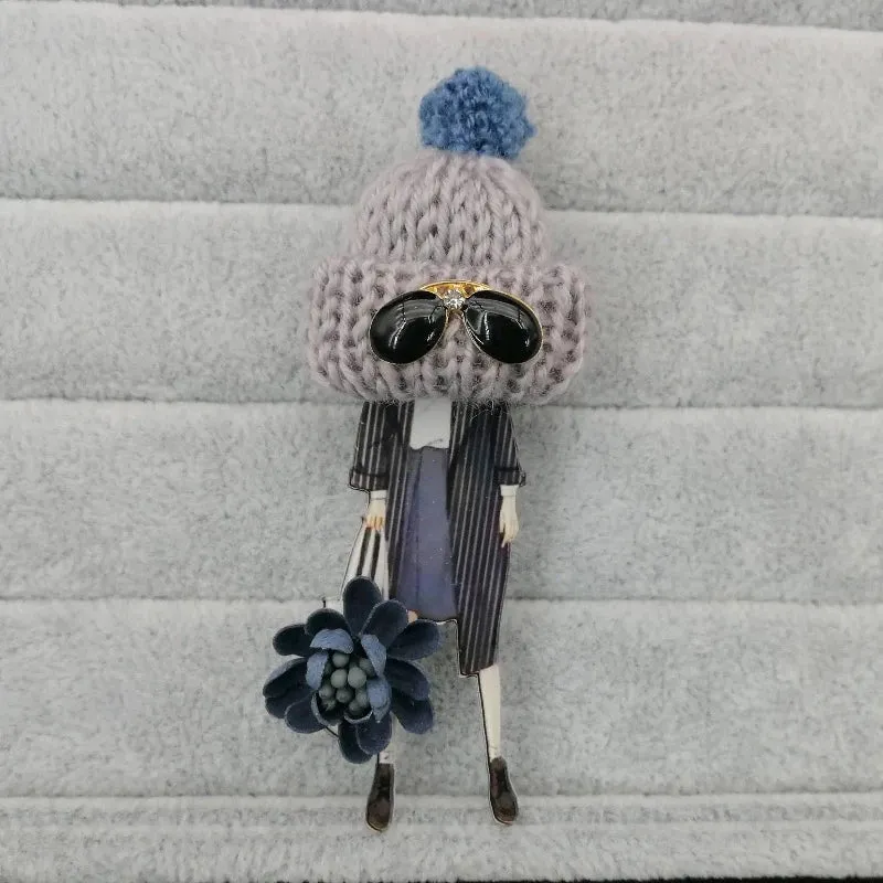 Cute Chunky Knit Hat Fashionista Girls Brooches