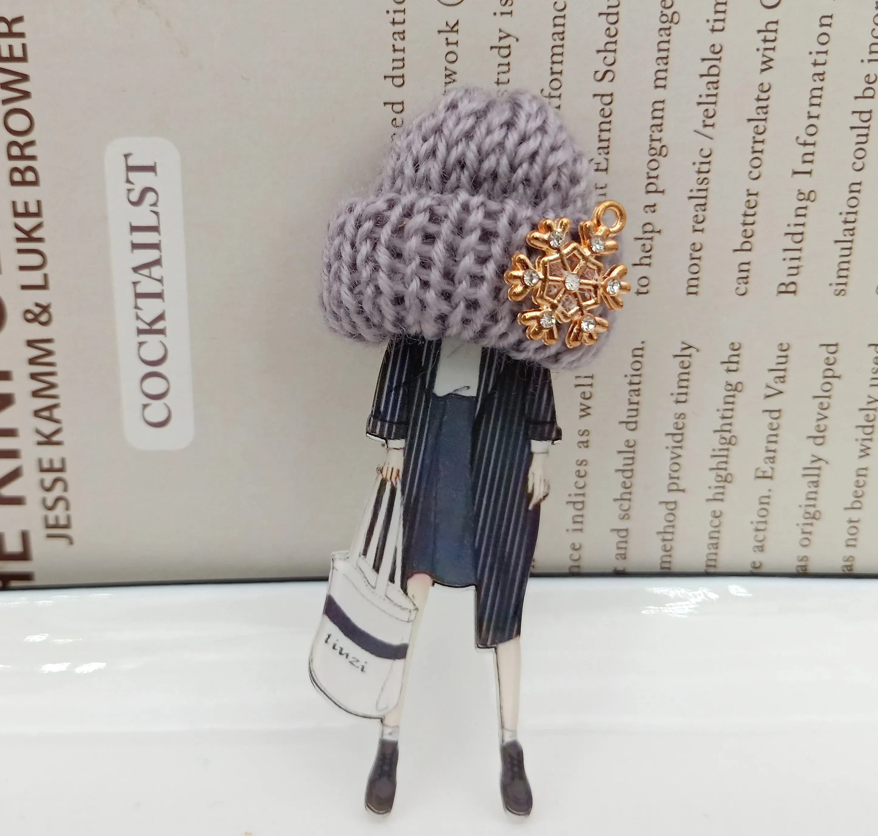 Cute Chunky Knit Hat Fashionista Girls Brooches