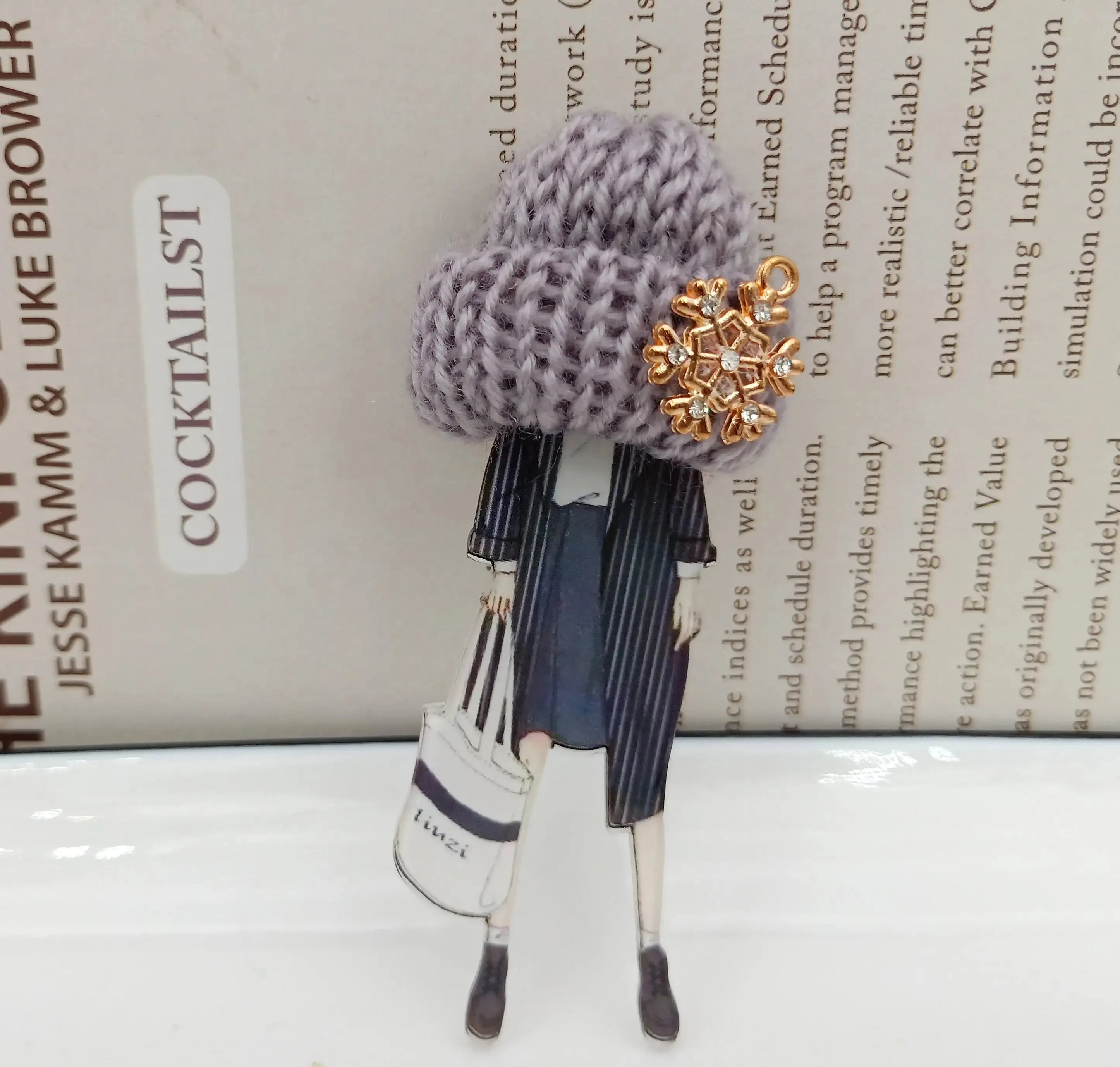 Cute Chunky Knit Hat Fashionista Girls Brooches