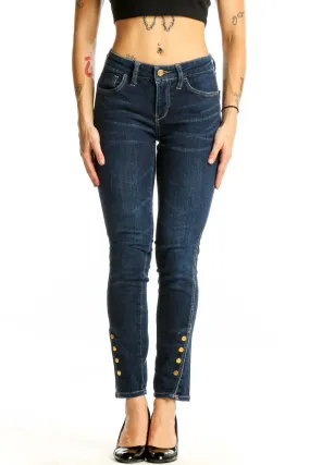 Dark Blue Skinny Jeans with Gold Buttons