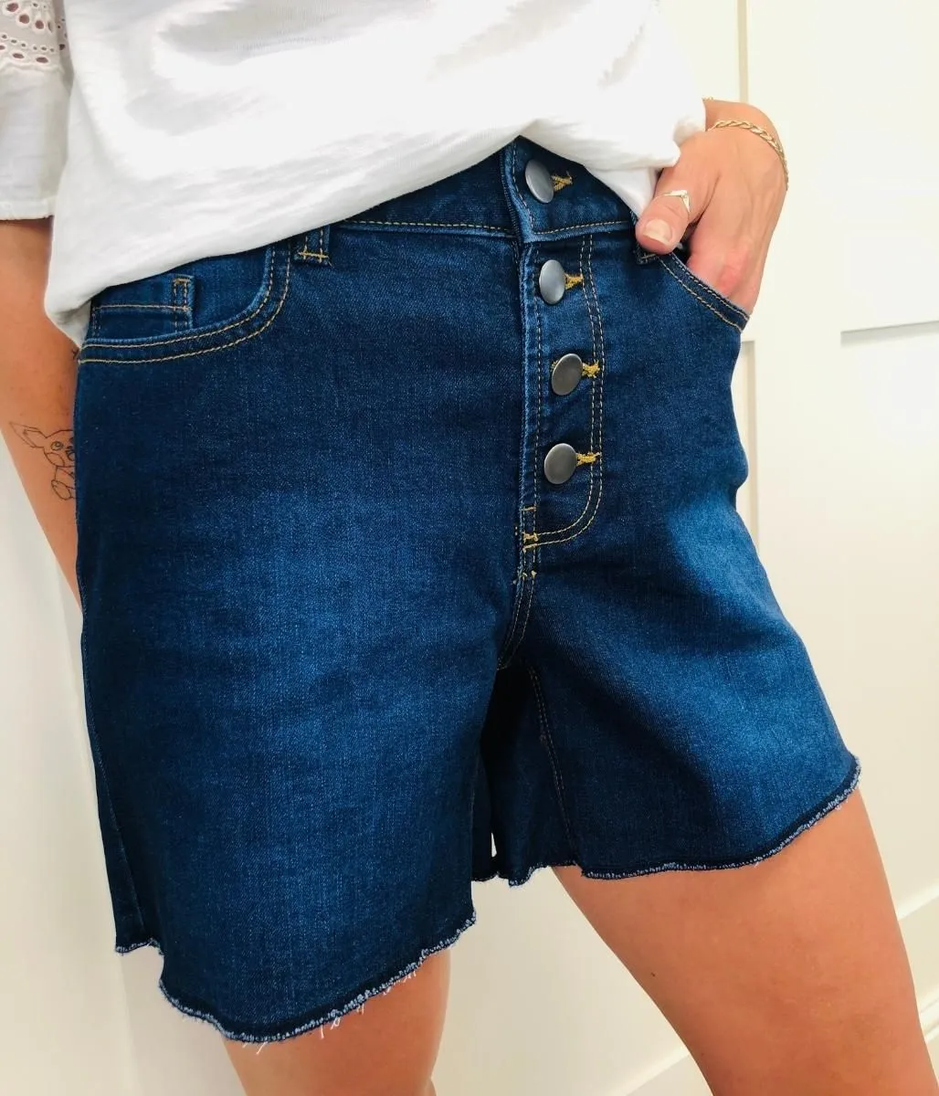 Denim Button Front Shorts