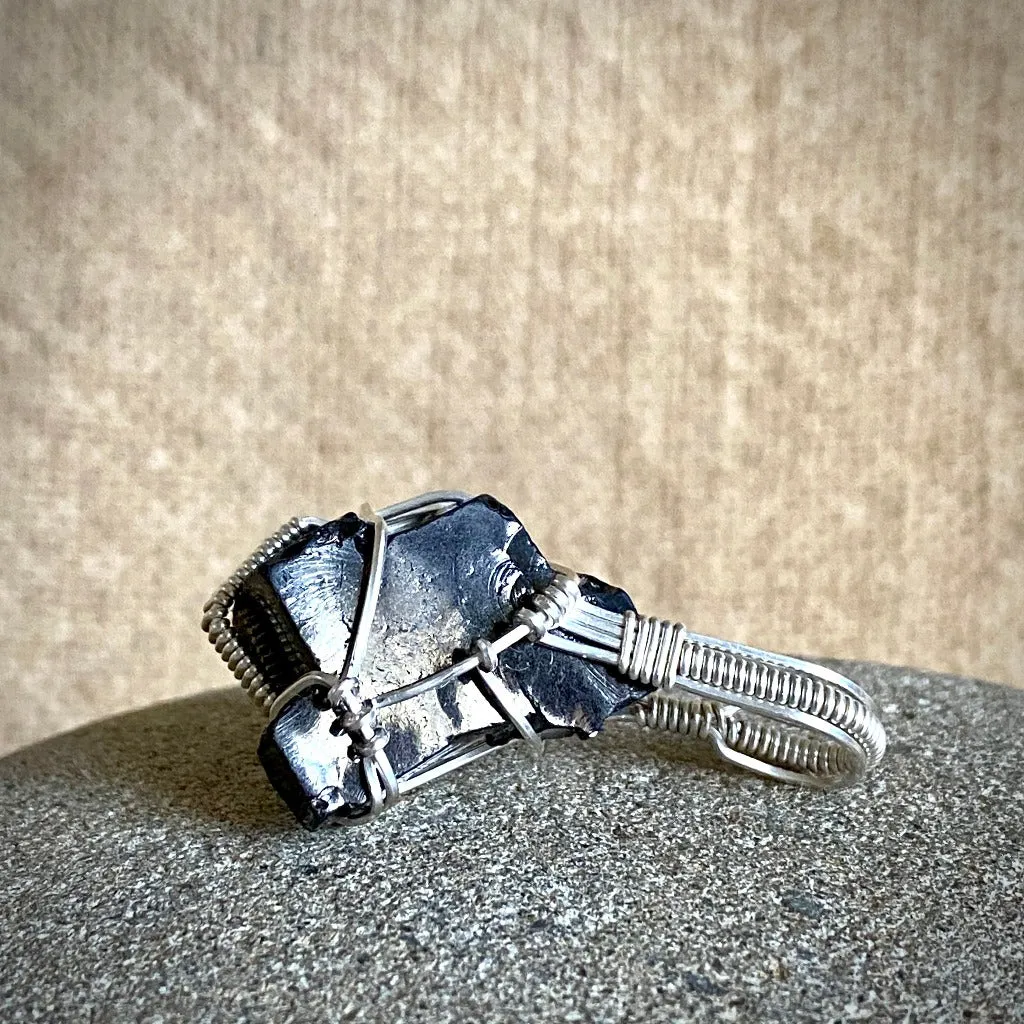 Elite Shungite Pendant 8.7g in Sterling Silver Setting, Edgy