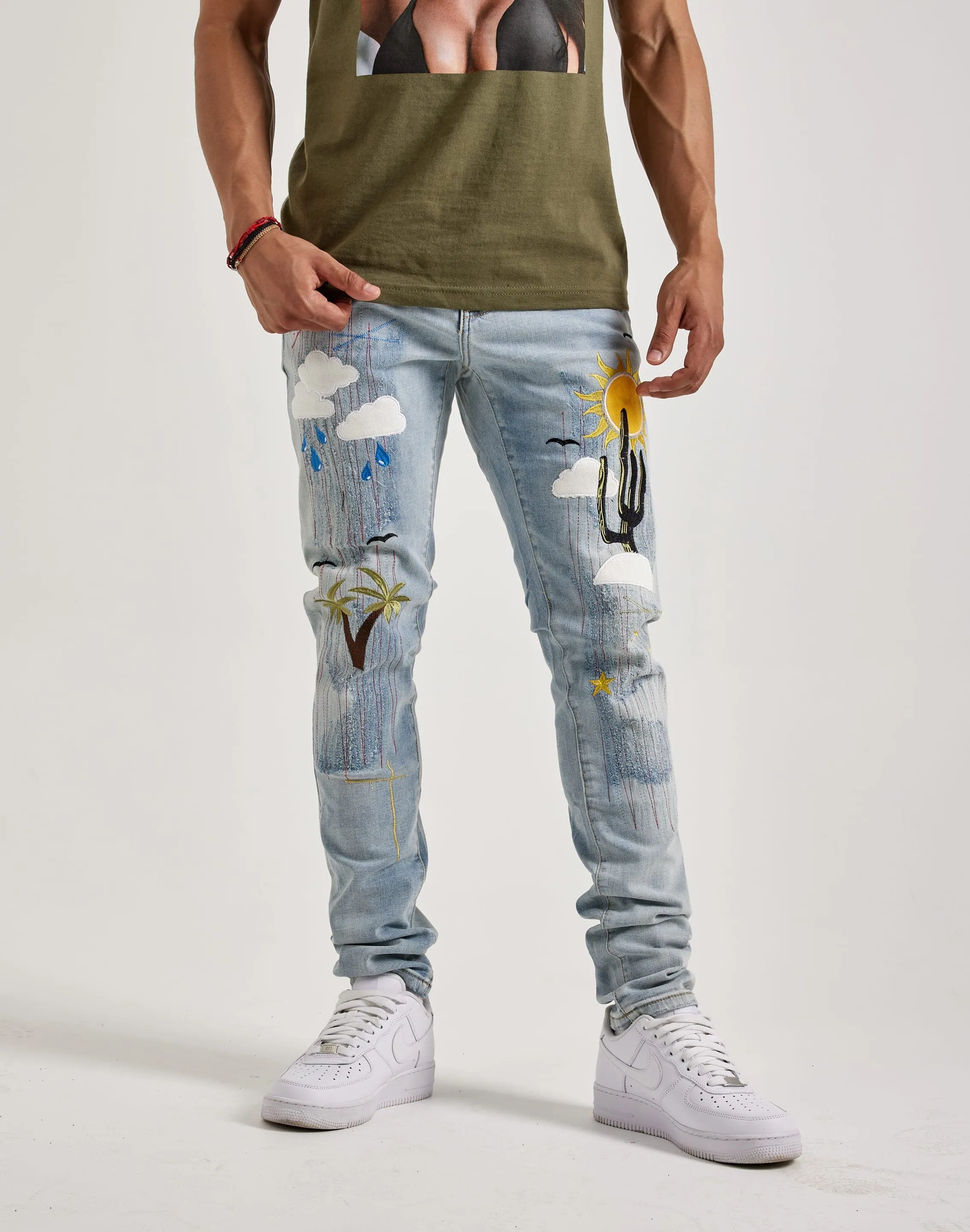 Embellish Nyc Cloud Art Denim Jeans