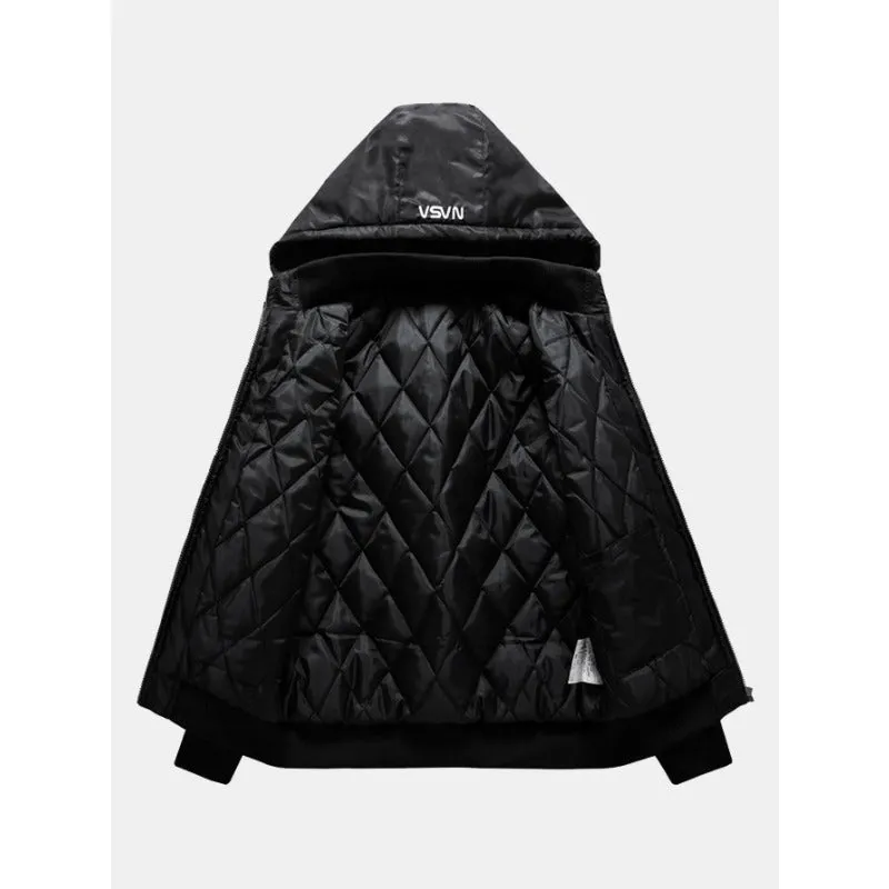 Embroidery Quilted Lined Detachable Coat Hooded Bomber Jacket