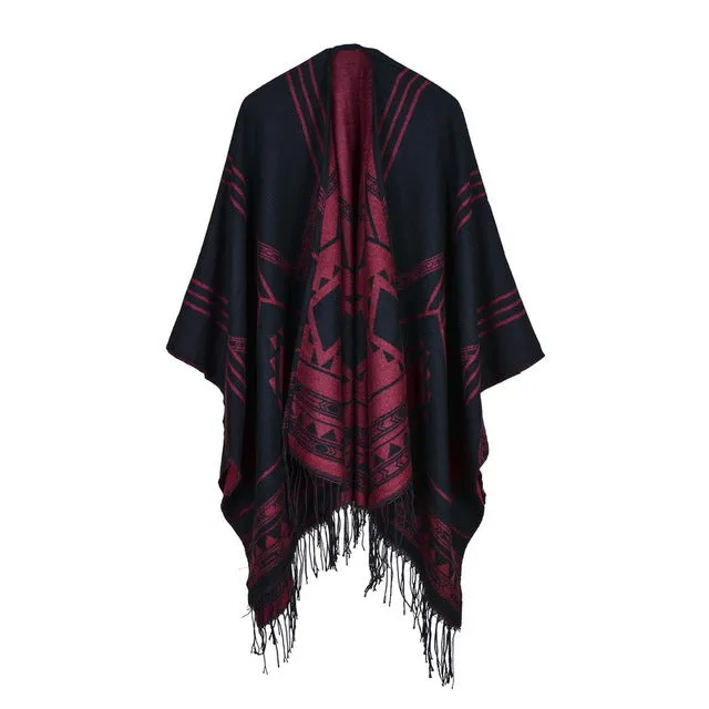 Fashion Women's Geometric Design Winter Poncho Scarf - 6 Colors