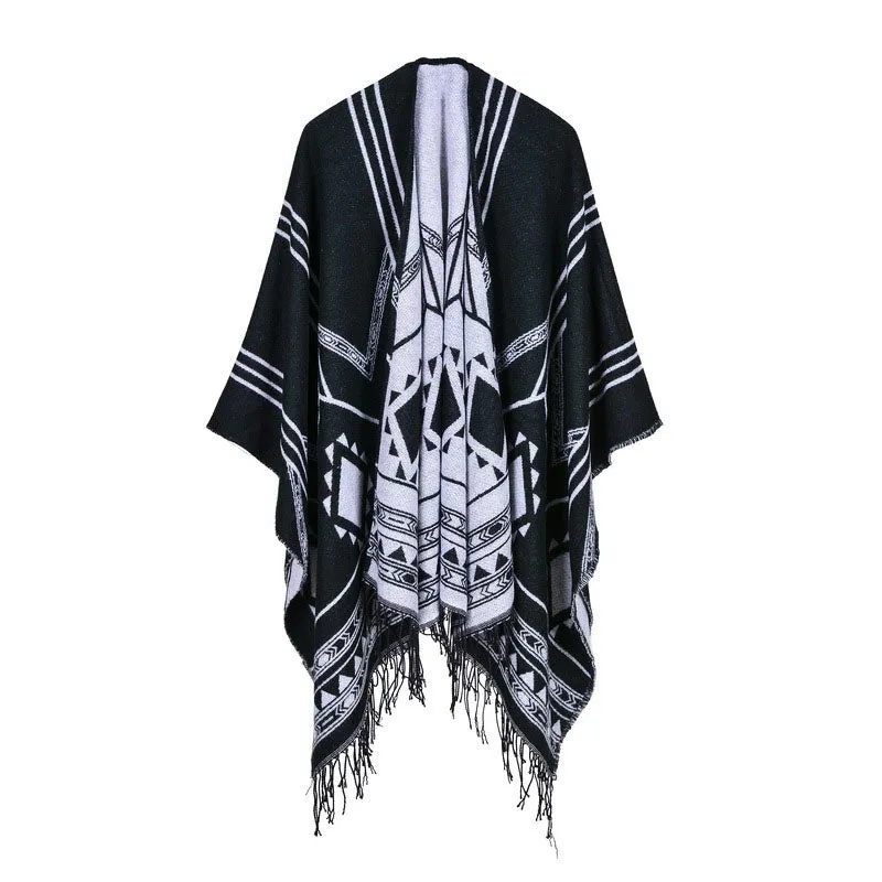 Fashion Women's Geometric Design Winter Poncho Scarf - 6 Colors