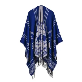 Fashion Women's Geometric Design Winter Poncho Scarf - 6 Colors