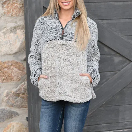 Faux Fur Sherpa Fleece Pullover Teddy Bear Sweatshirt