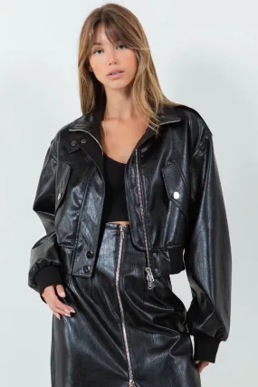 Faux Leather Bomber Jacket