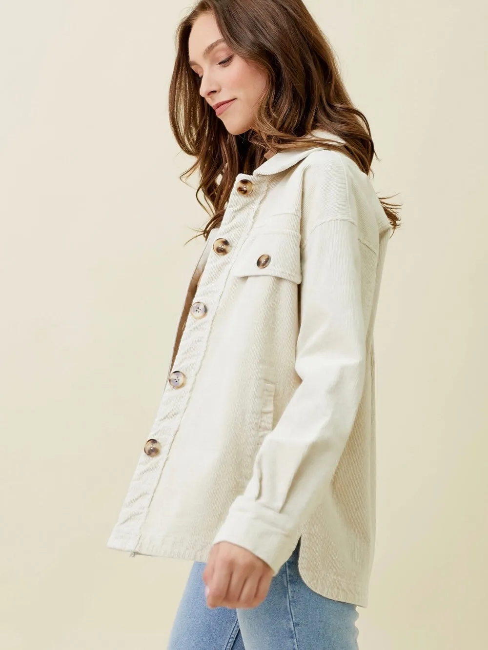 Faye Washed Corduroy Jacket - Ivory