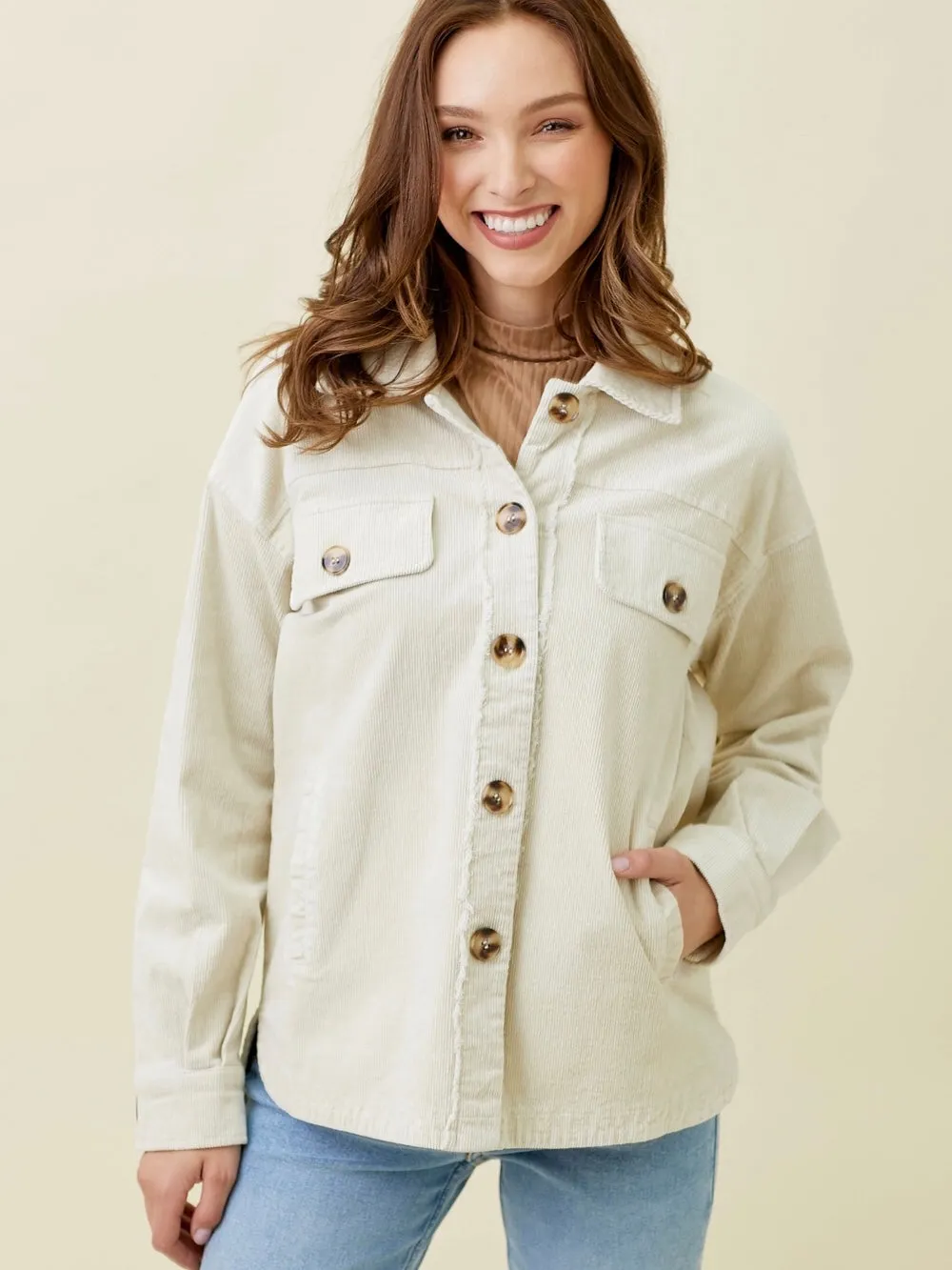 Faye Washed Corduroy Jacket - Ivory