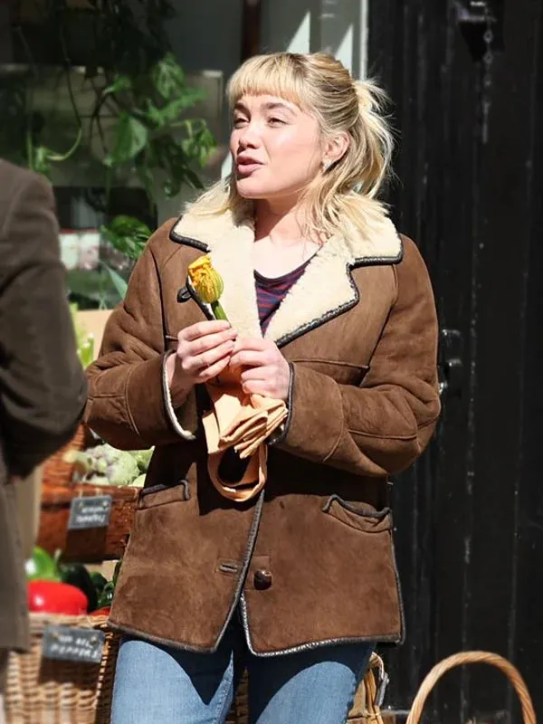 Florence Pugh Brown Shearling Jacket