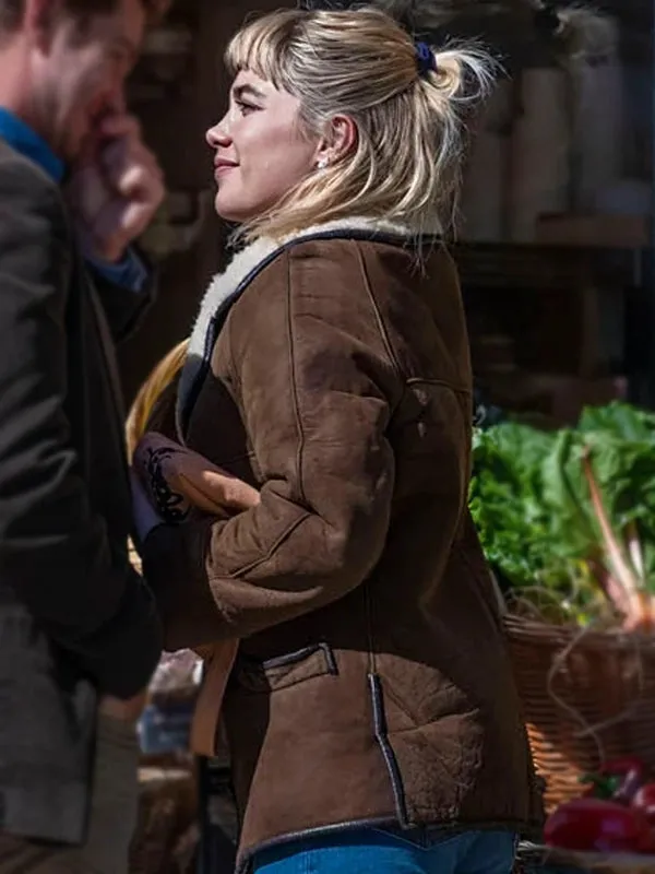 Florence Pugh Brown Shearling Jacket