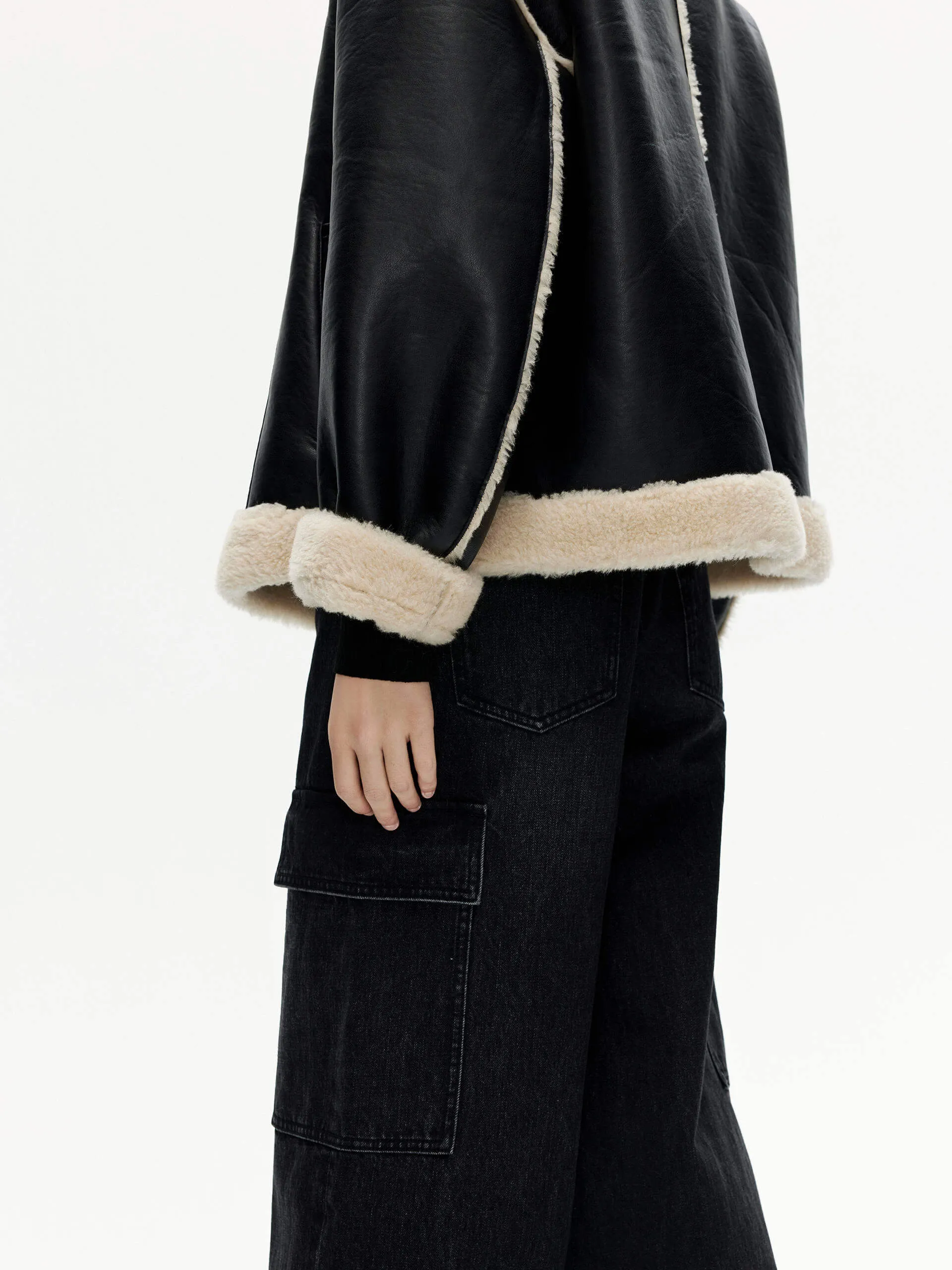 Fuzzy Trimmed PU Jacket