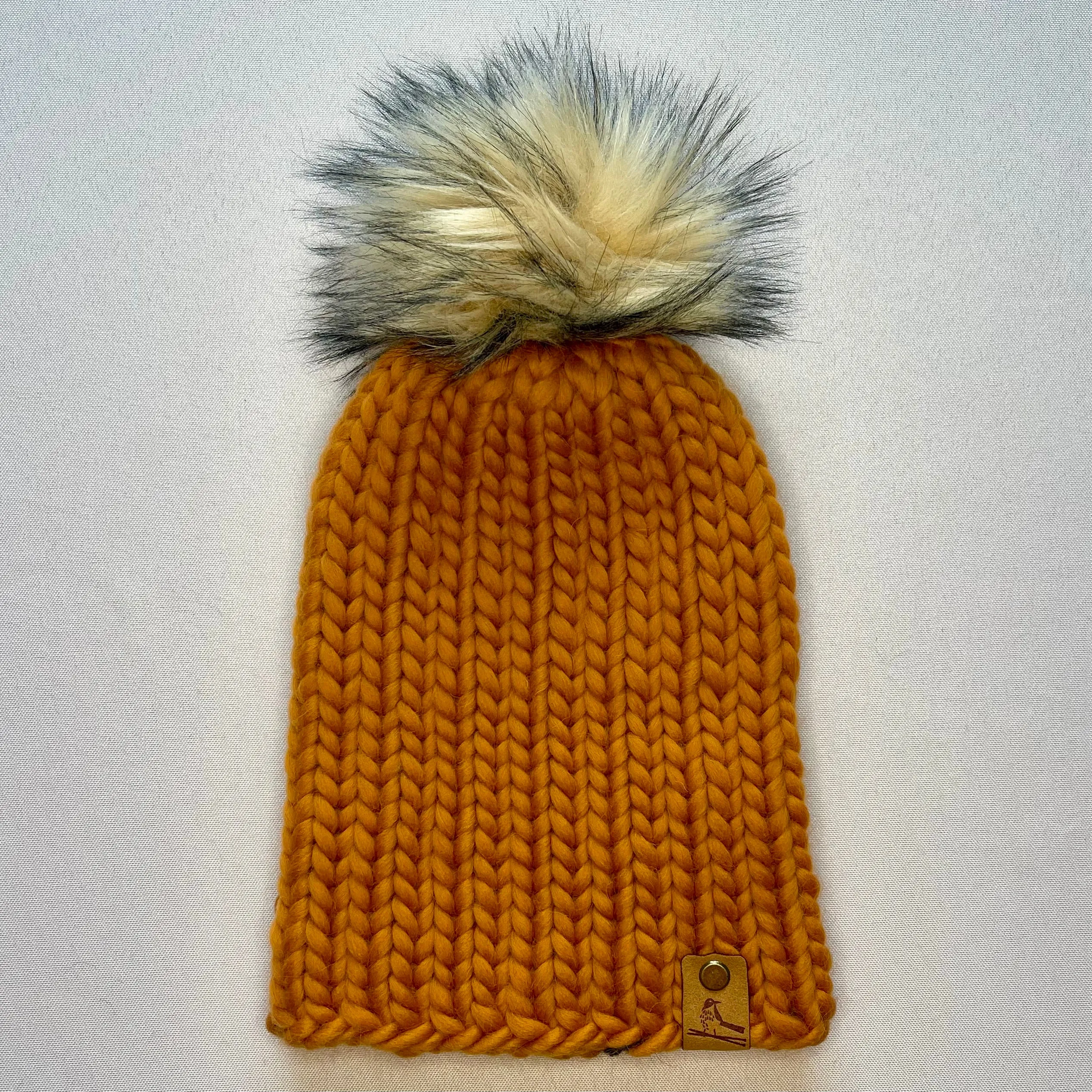 Ginger Peruvian Wool Knit Hat with Faux Fur Pom Pom