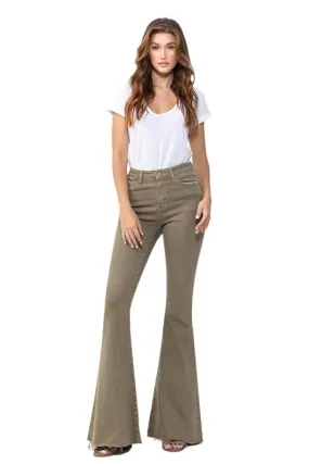 High Rise Super Flare Green Denim Jeans