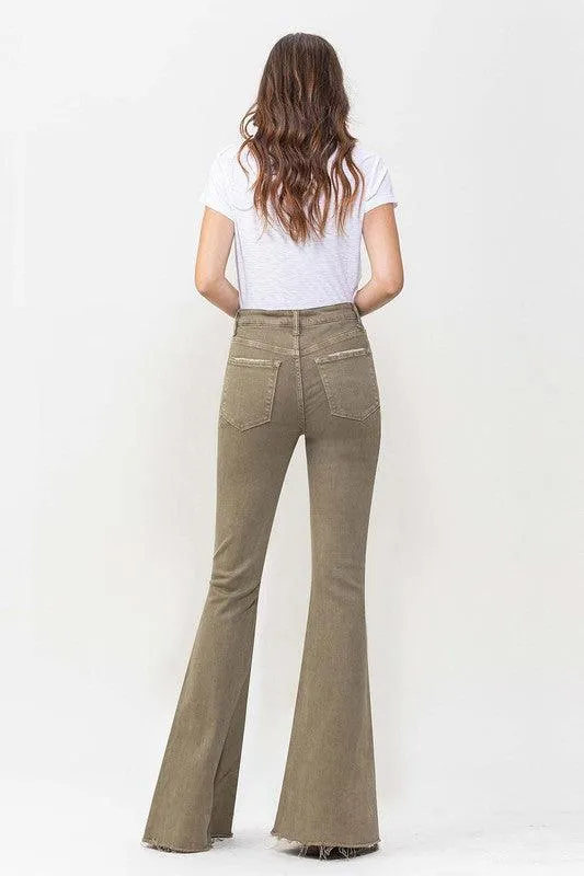 High Rise Super Flare Green Denim Jeans