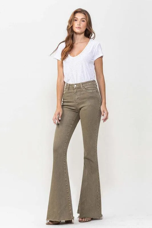 High Rise Super Flare Green Denim Jeans