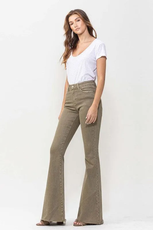 High Rise Super Flare Green Denim Jeans