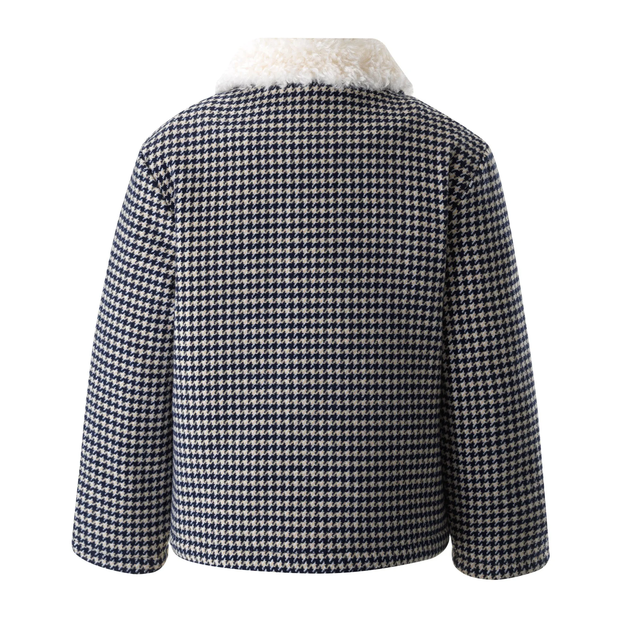 Houndstooth Shearling Collar Jacket