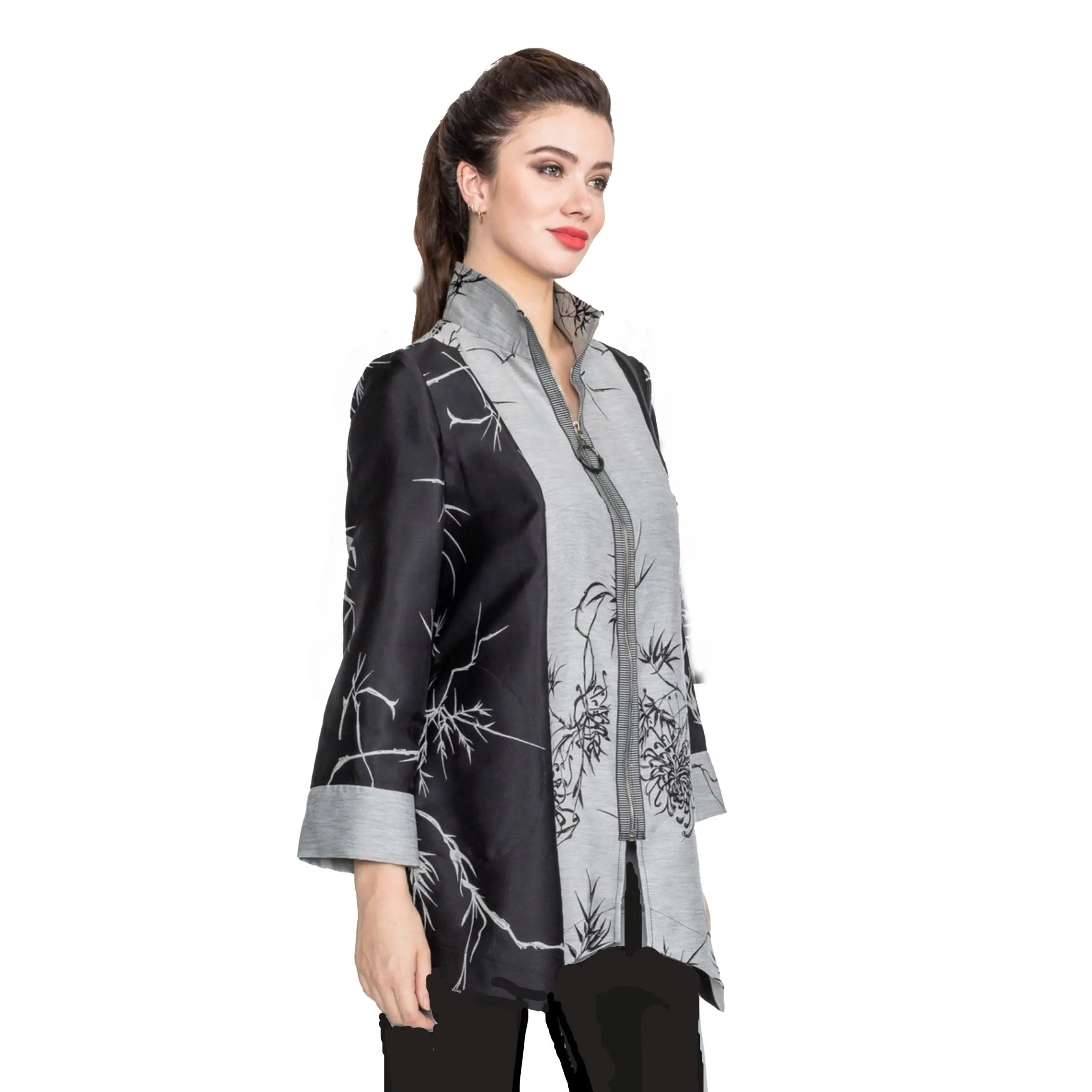 IC Collection Two-Tone Bamboo Jacket in Silver/Black - 4177J - Size S Only!